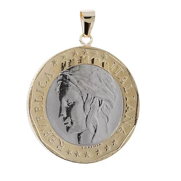 Italian Lira 1000 Coin Pendant with 14K Gold Made in